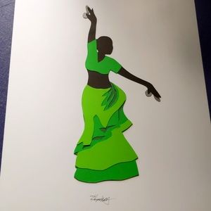 Paper art, green and black belly dancer